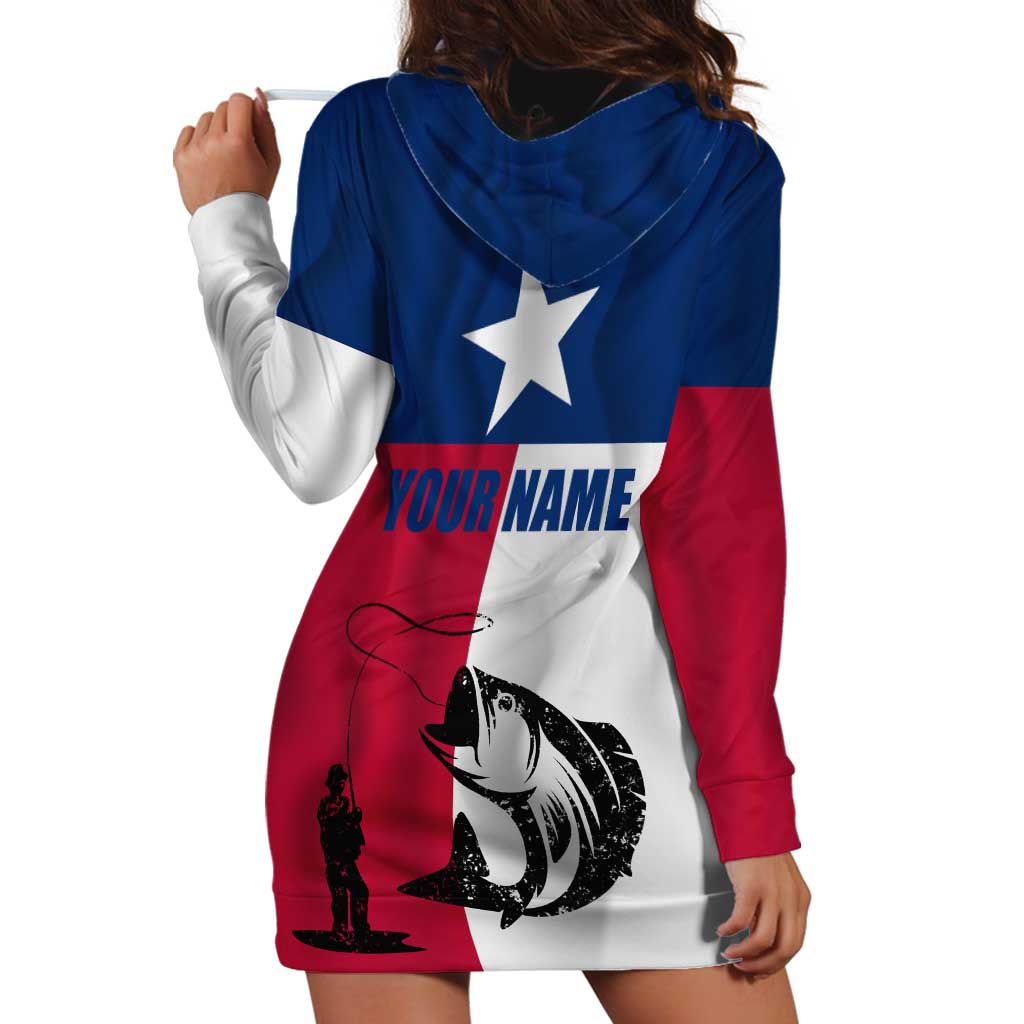 Texas Flag Fishing Hoodie Dress Hook and Fish Illustration and Custom Name Detail - Wonder Print Shop