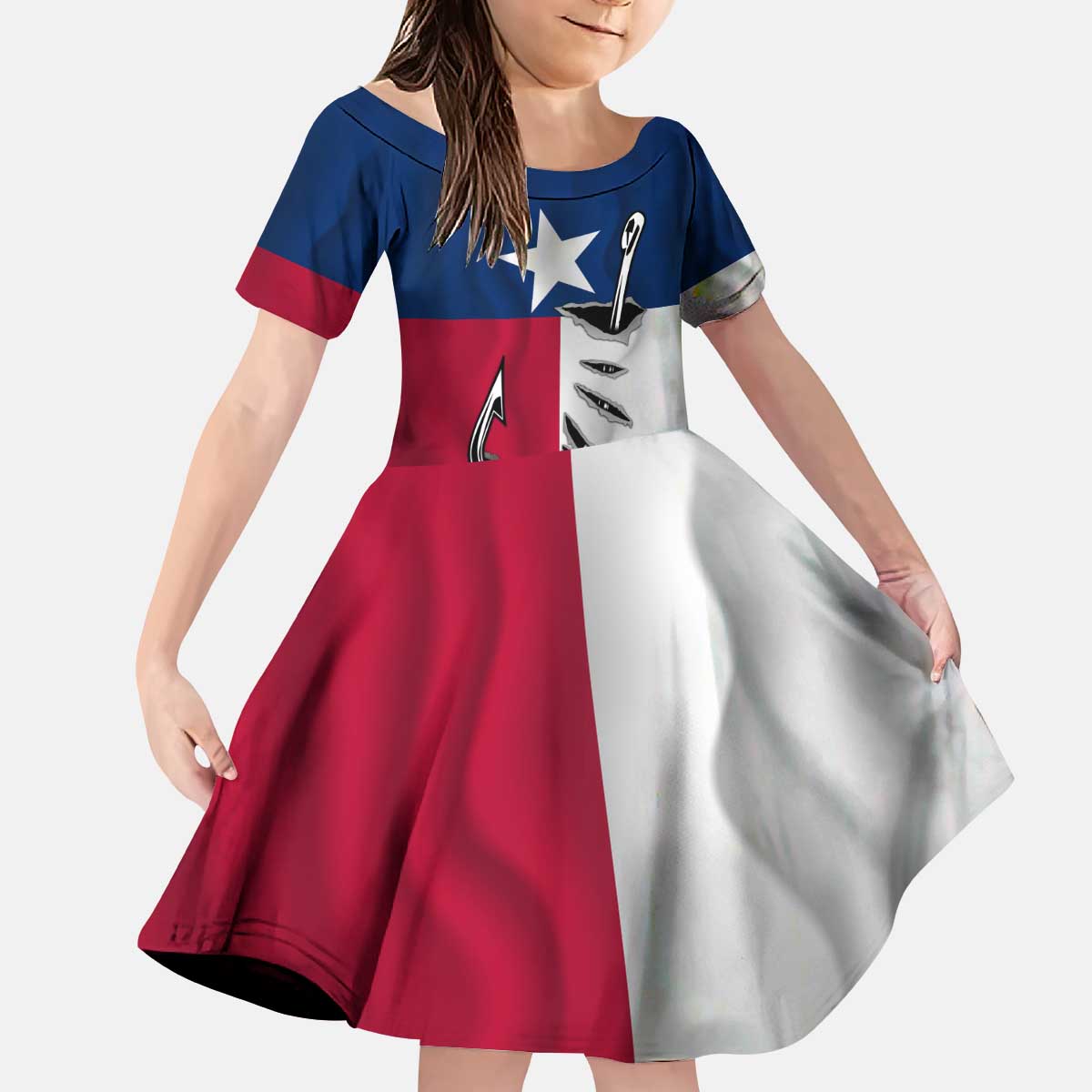 Texas Flag Fishing Kid Short Sleeve Dress Hook and Fish Illustration and Custom Name Detail - Wonder Print Shop