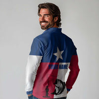 Texas Flag Fishing Long Sleeve Polo Shirt Hook and Fish Illustration and Custom Name Detail - Wonder Print Shop