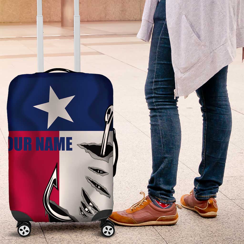 Texas Flag Fishing Luggage Cover Hook and Fish Illustration and Custom Name Detail - Wonder Print Shop