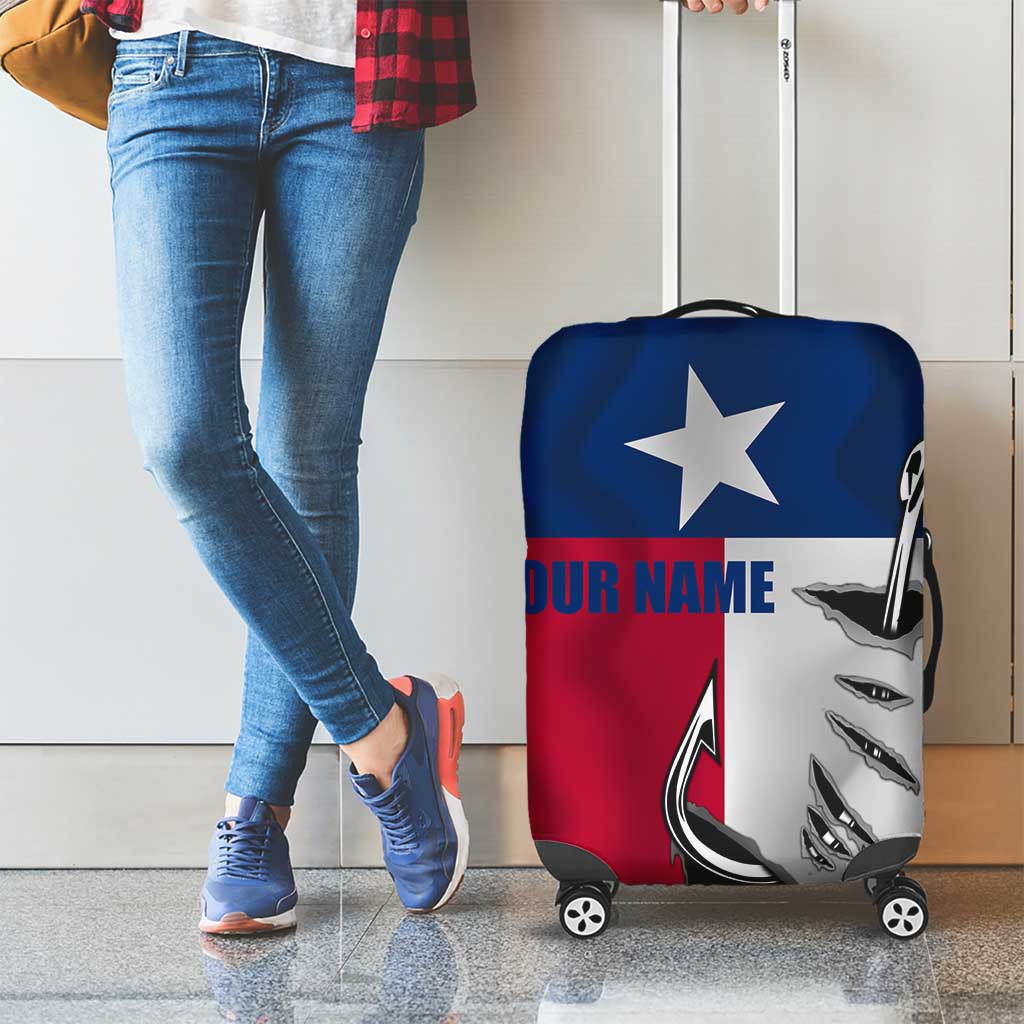 Texas Flag Fishing Luggage Cover Hook and Fish Illustration and Custom Name Detail - Wonder Print Shop