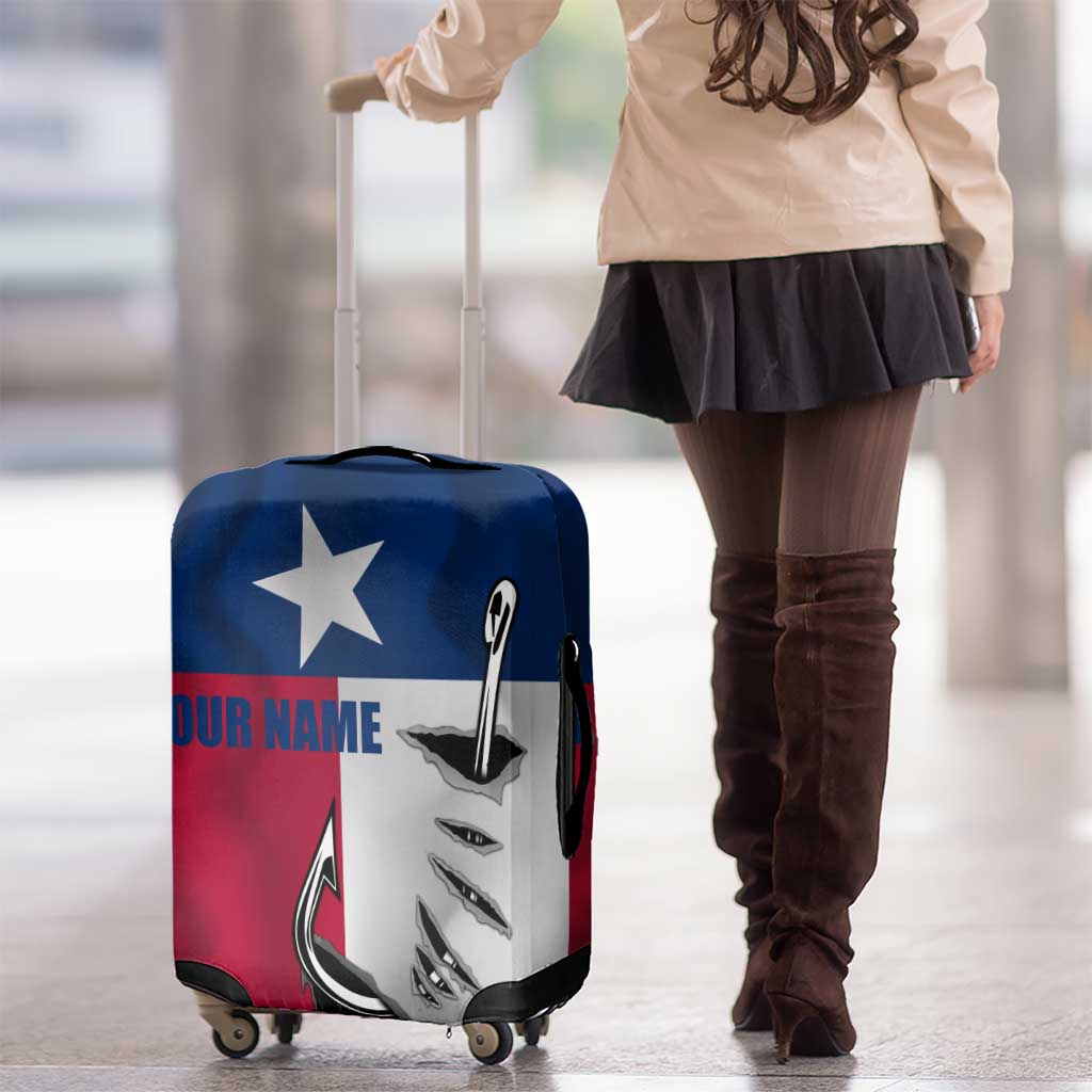 Texas Flag Fishing Luggage Cover Hook and Fish Illustration and Custom Name Detail - Wonder Print Shop