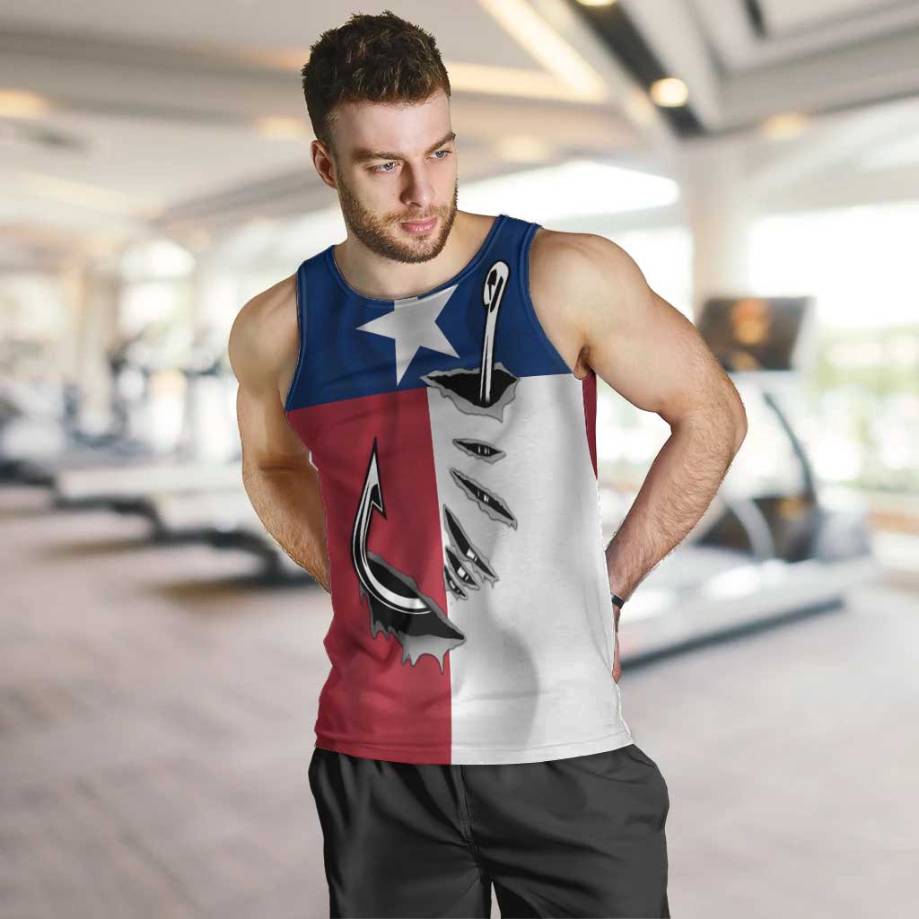 Texas Flag Fishing Men Tank Top Hook and Fish Illustration and Custom Name Detail - Wonder Print Shop