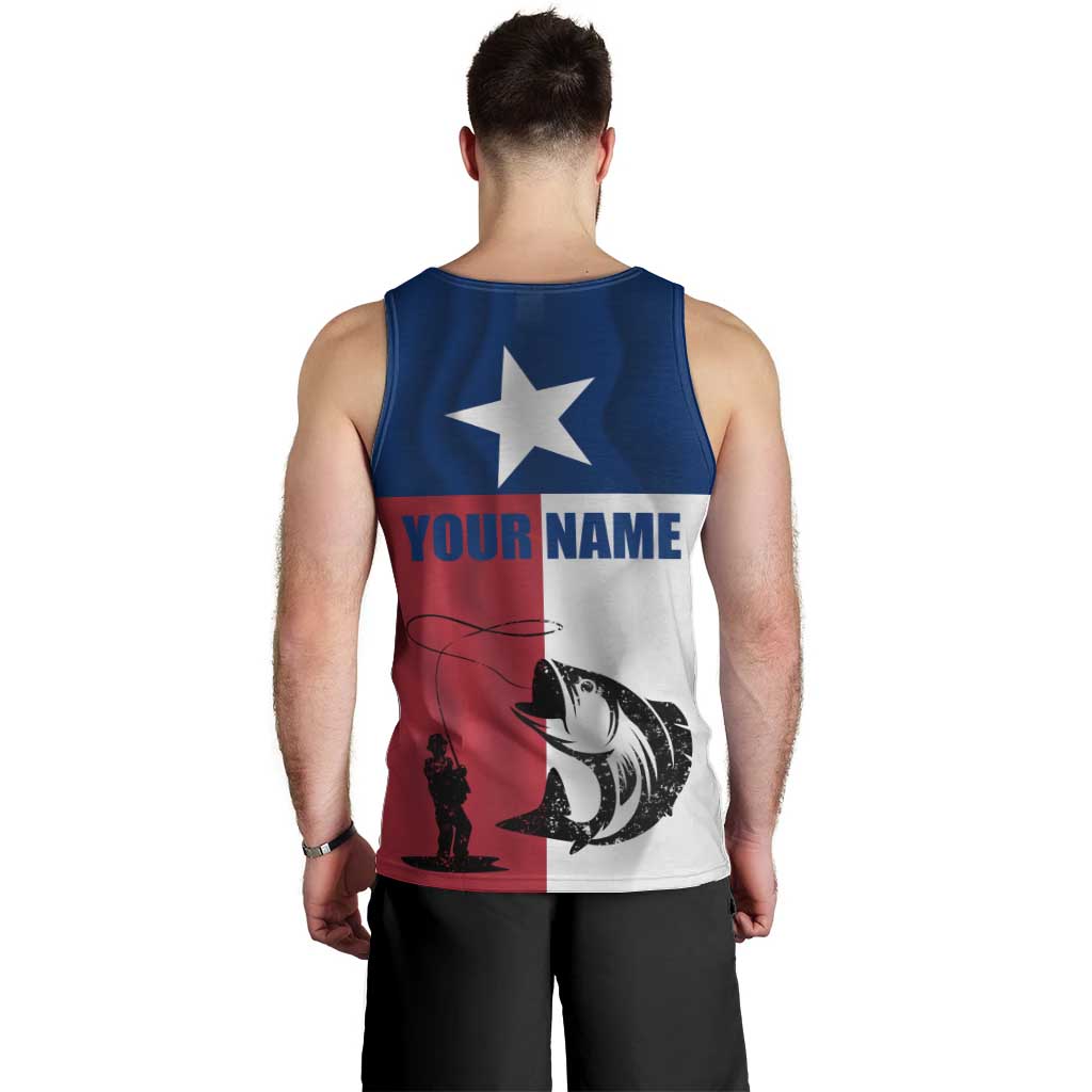 Texas Flag Fishing Men Tank Top Hook and Fish Illustration and Custom Name Detail - Wonder Print Shop