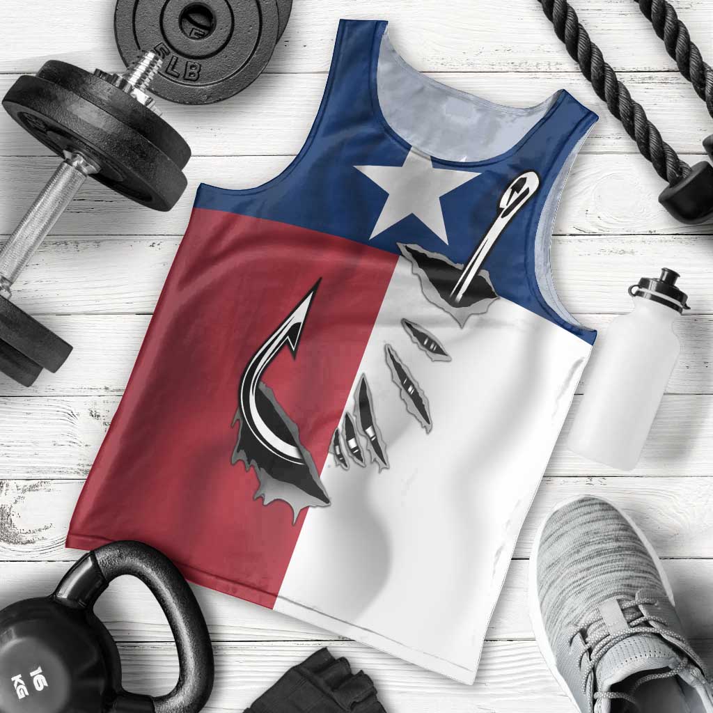 Texas Flag Fishing Men Tank Top Hook and Fish Illustration and Custom Name Detail - Wonder Print Shop