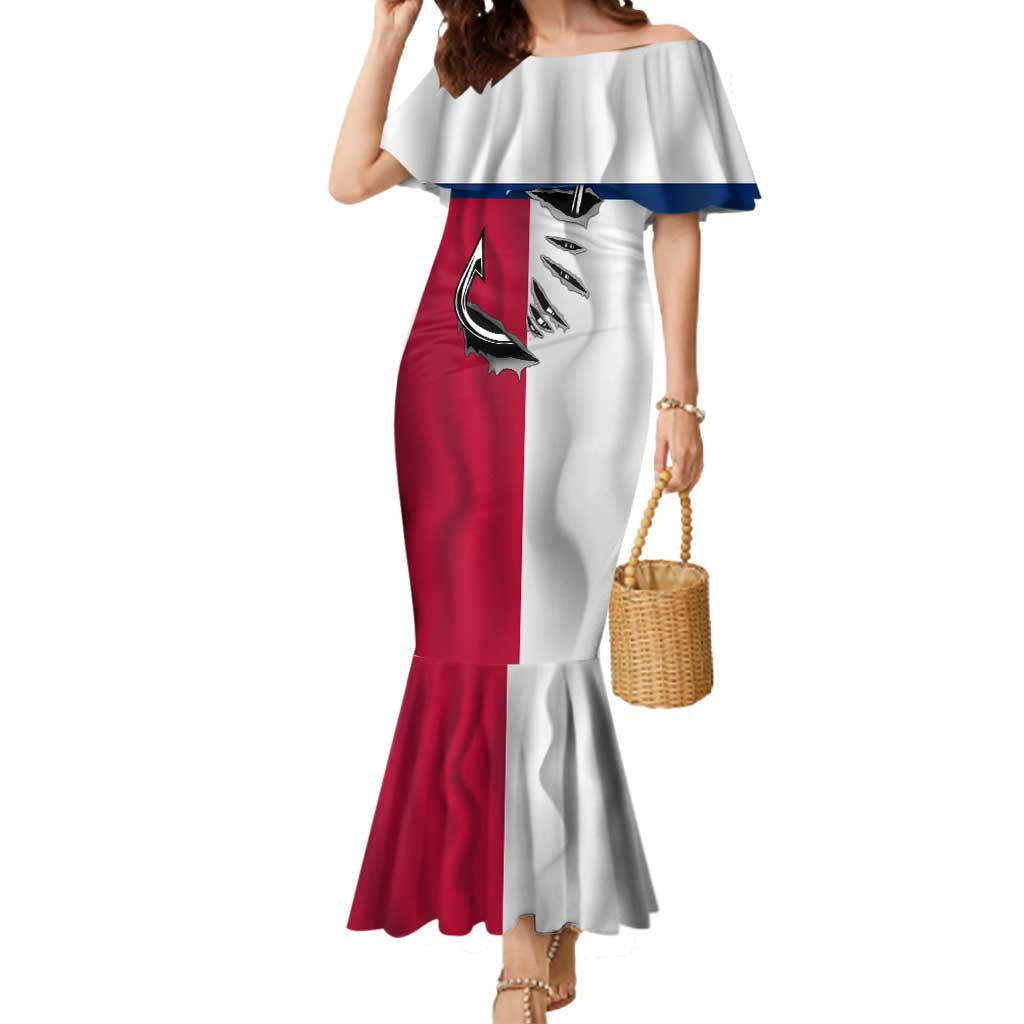 Texas Flag Fishing Mermaid Dress Hook and Fish Illustration and Custom Name Detail - Wonder Print Shop