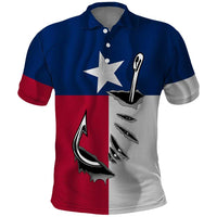 Texas Flag Fishing Polo Shirt Hook and Fish Illustration and Custom Name Detail - Wonder Print Shop