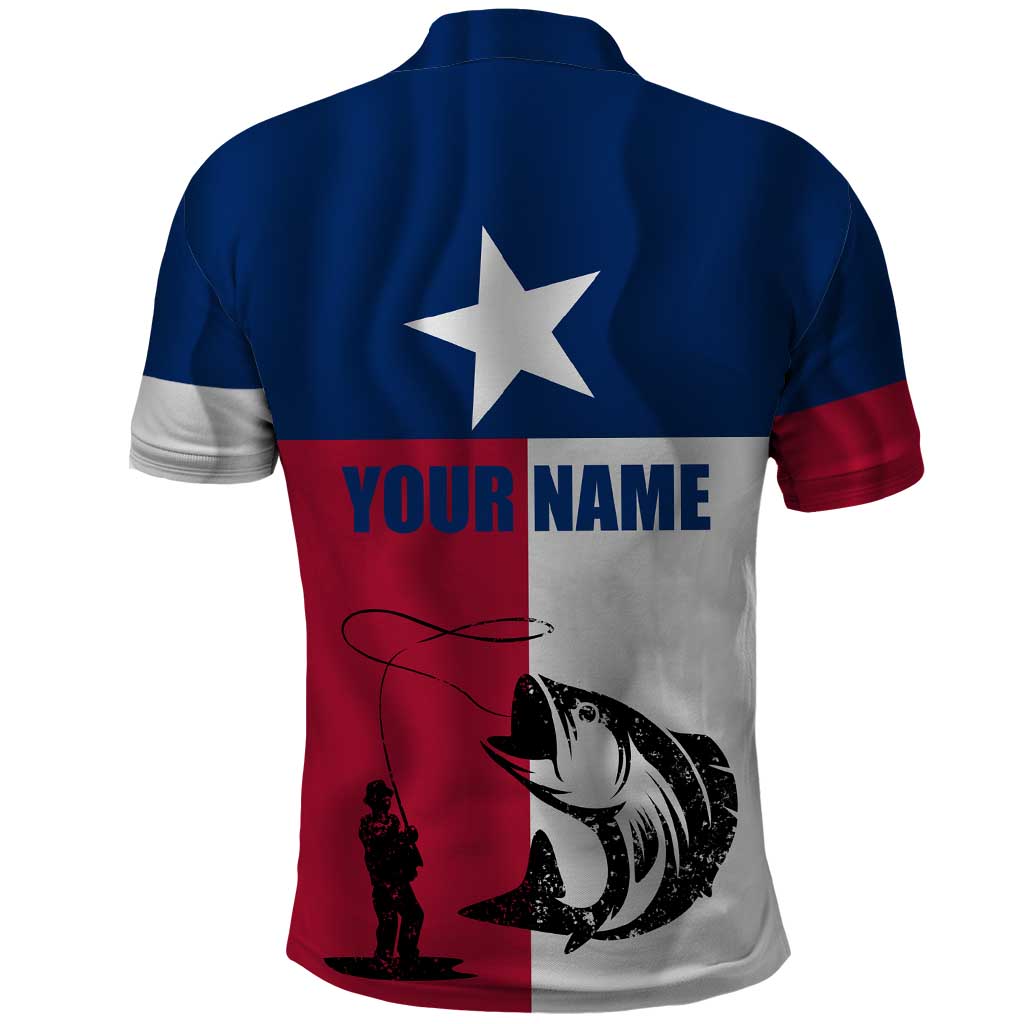 Texas Flag Fishing Polo Shirt Hook and Fish Illustration and Custom Name Detail - Wonder Print Shop