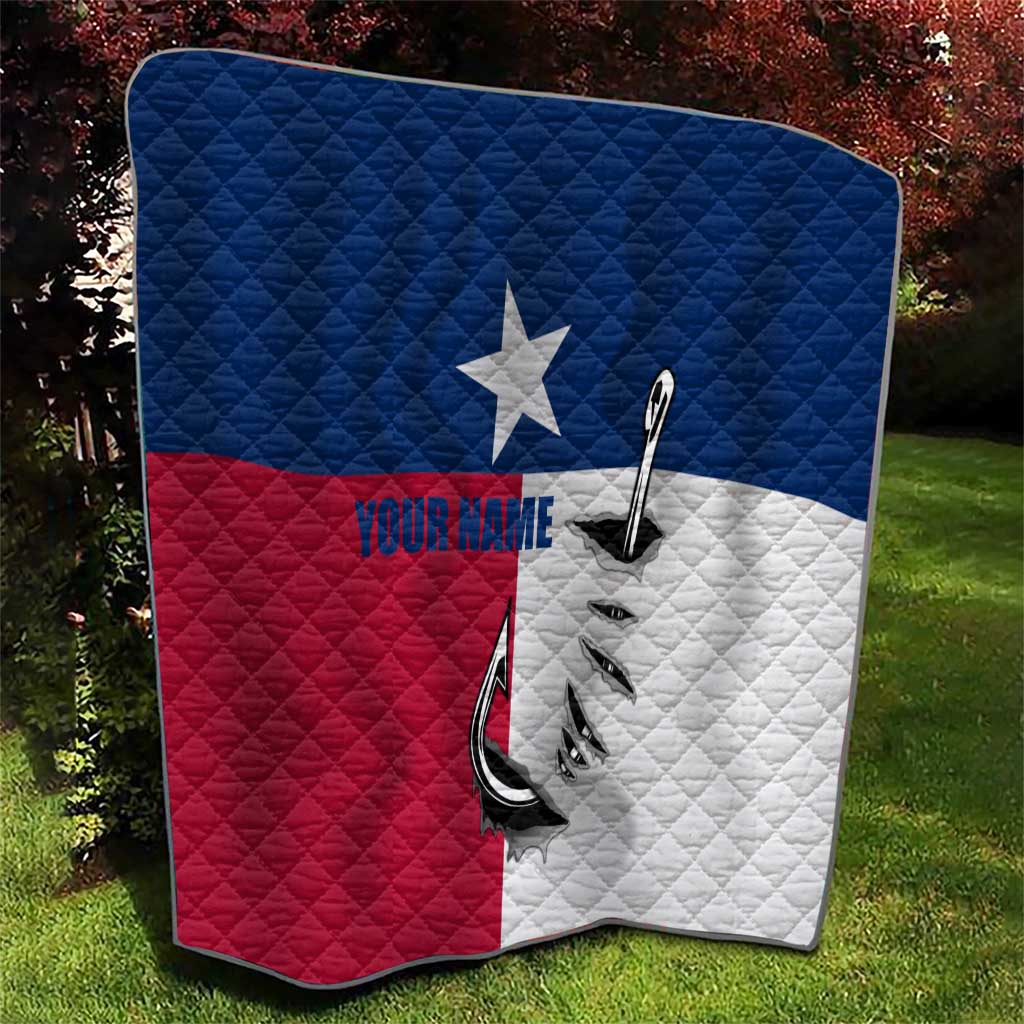 Texas Flag Fishing Quilt Hook and Fish Illustration and Custom Name Detail - Wonder Print Shop