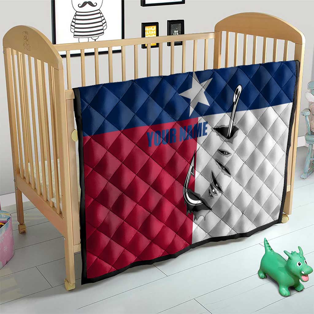 Texas Flag Fishing Quilt Hook and Fish Illustration and Custom Name Detail - Wonder Print Shop