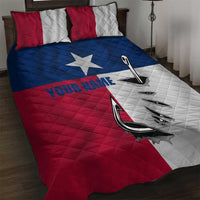 Texas Flag Fishing Quilt Bed Set Hook and Fish Illustration and Custom Name Detail - Wonder Print Shop