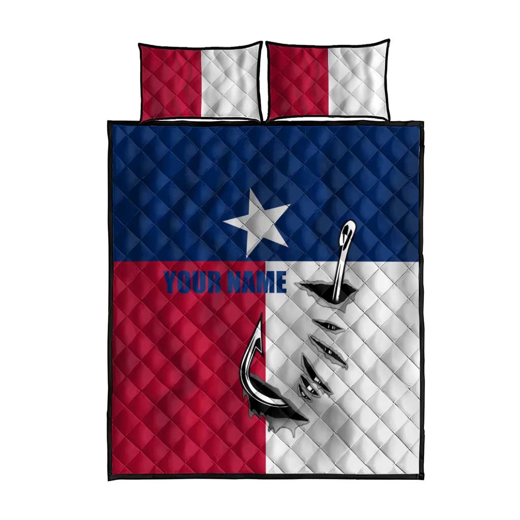 Texas Flag Fishing Quilt Bed Set Hook and Fish Illustration and Custom Name Detail - Wonder Print Shop