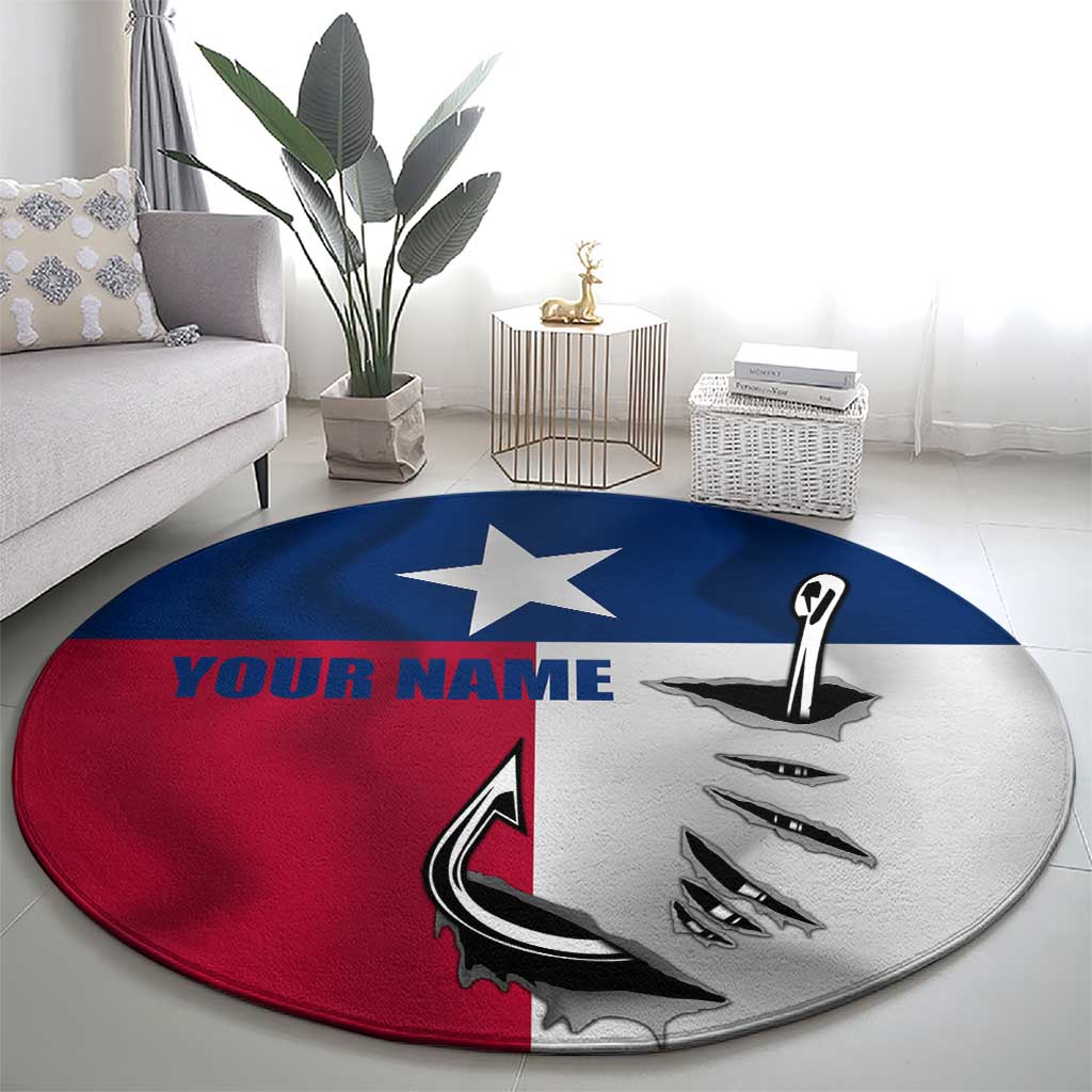 Texas Flag Fishing Round Carpet Hook and Fish Illustration and Custom Name Detail - Wonder Print Shop