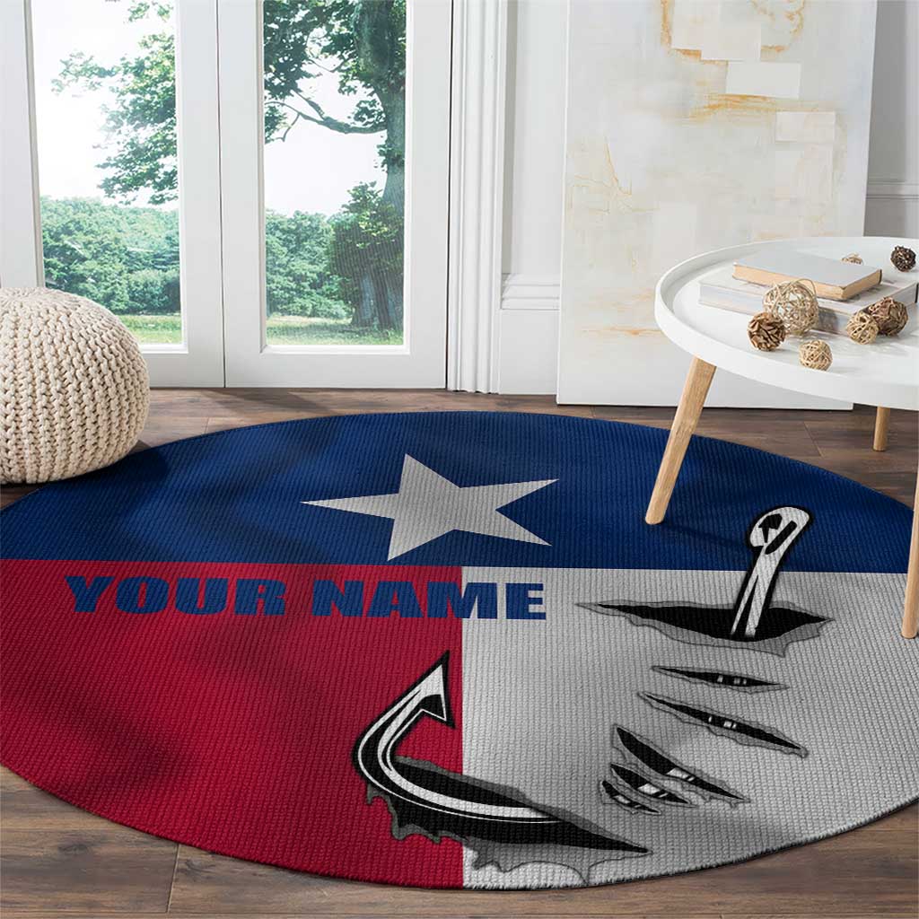 Texas Flag Fishing Round Carpet Hook and Fish Illustration and Custom Name Detail - Wonder Print Shop