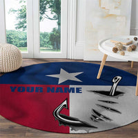 Texas Flag Fishing Round Carpet Hook and Fish Illustration and Custom Name Detail - Wonder Print Shop