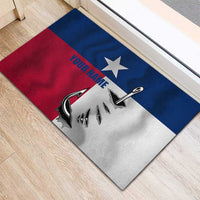 Texas Flag Fishing Rubber Doormat Hook and Fish Illustration and Custom Name Detail - Wonder Print Shop