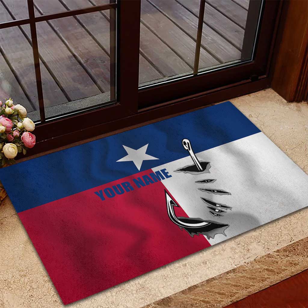 Texas Flag Fishing Rubber Doormat Hook and Fish Illustration and Custom Name Detail - Wonder Print Shop