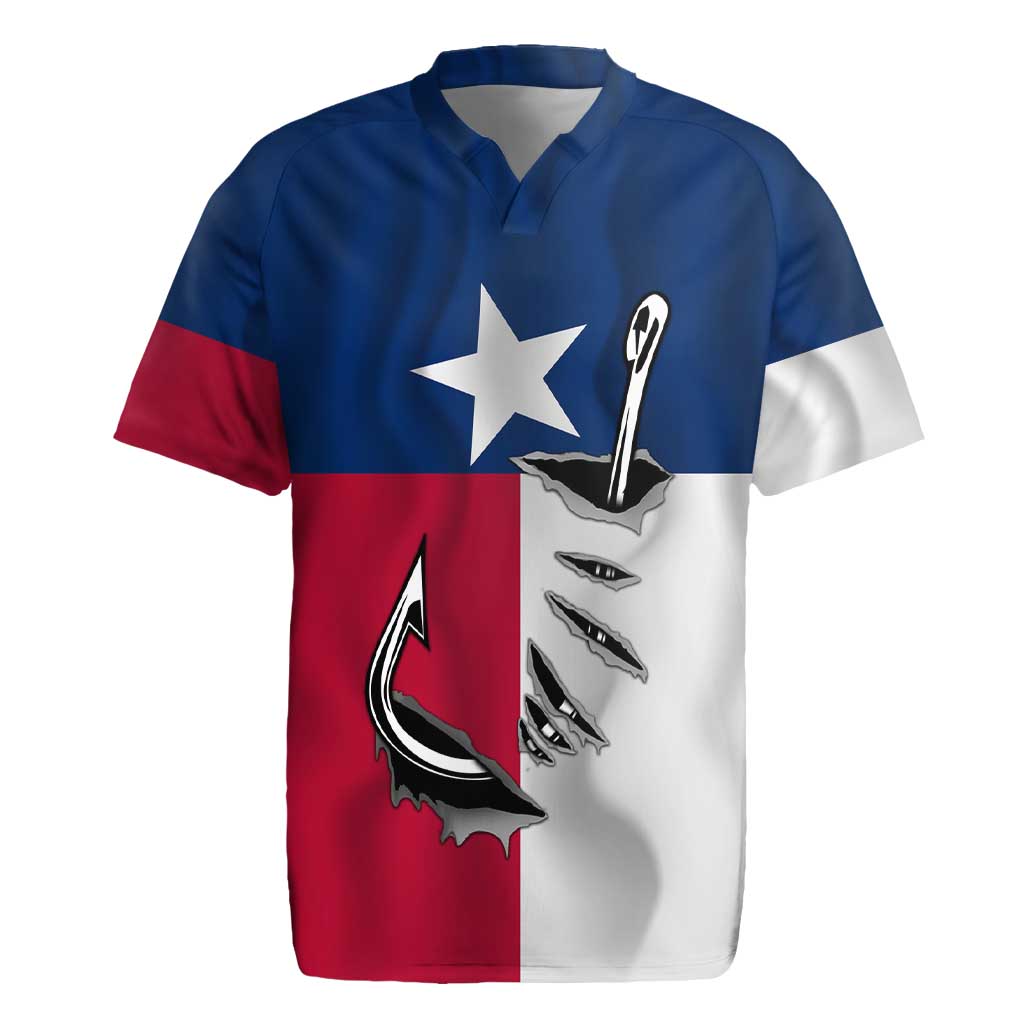 Texas Flag Fishing Rugby Jersey Hook and Fish Illustration and Custom Name Detail - Wonder Print Shop