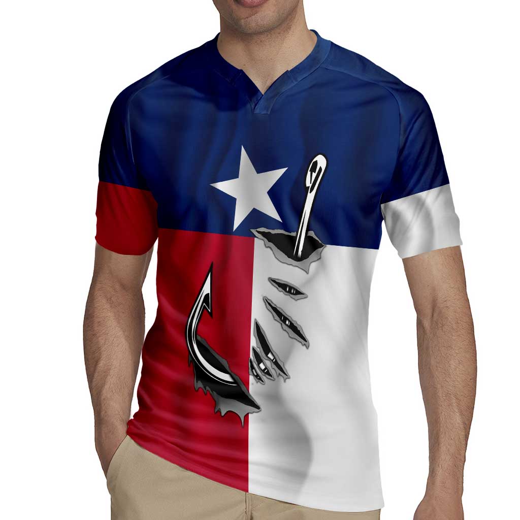 Texas Flag Fishing Rugby Jersey Hook and Fish Illustration and Custom Name Detail - Wonder Print Shop