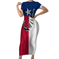 Texas Flag Fishing Short Sleeve Bodycon Dress Hook and Fish Illustration and Custom Name Detail - Wonder Print Shop