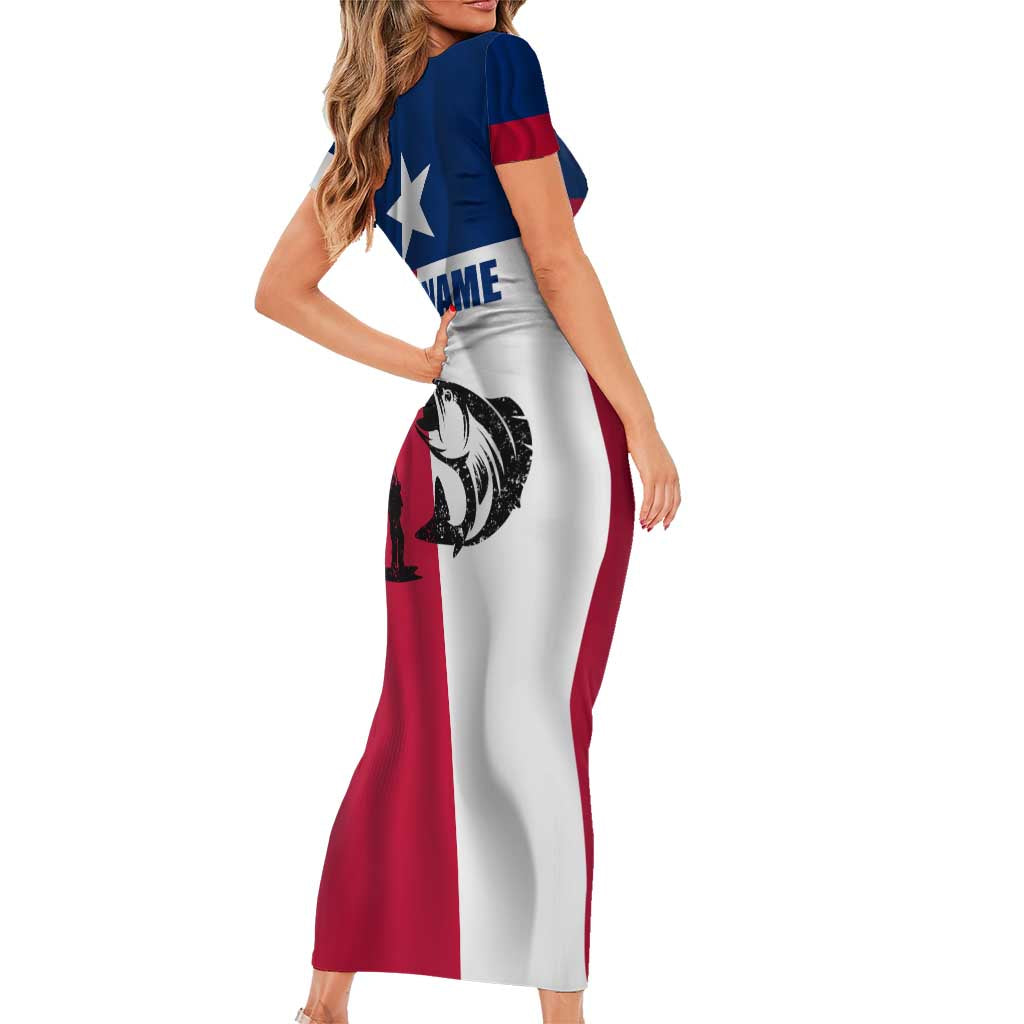 Texas Flag Fishing Short Sleeve Bodycon Dress Hook and Fish Illustration and Custom Name Detail - Wonder Print Shop