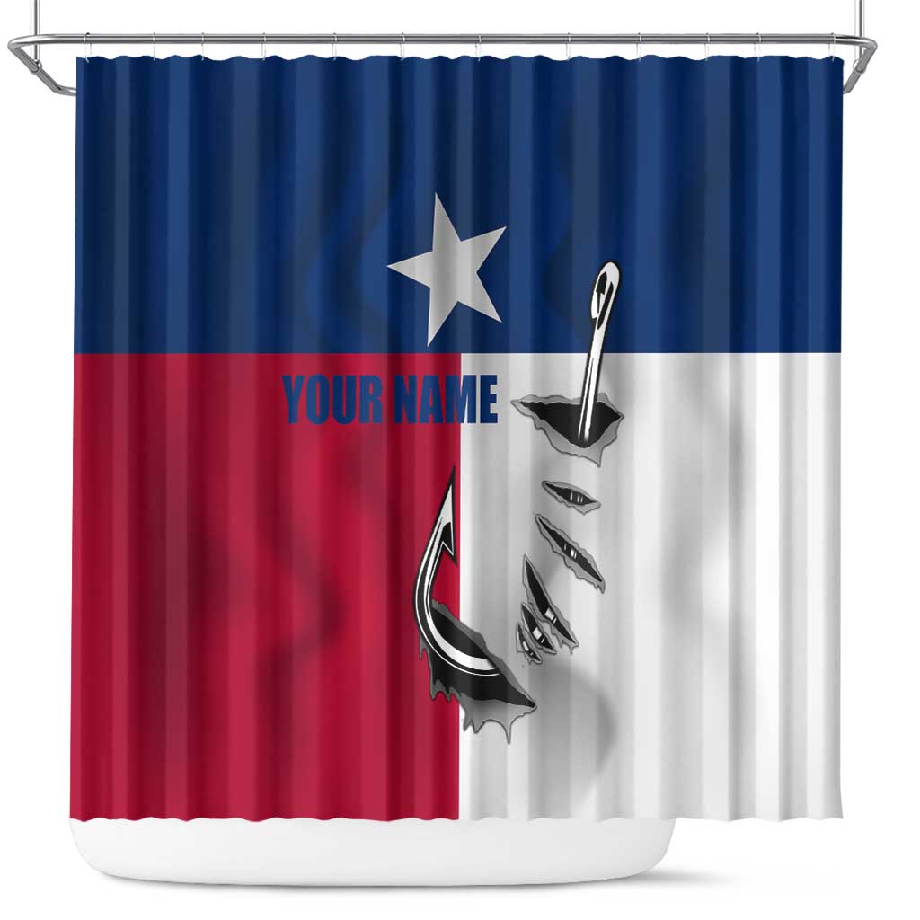 Texas Flag Fishing Shower Curtain Hook and Fish Illustration and Custom Name Detail - Wonder Print Shop
