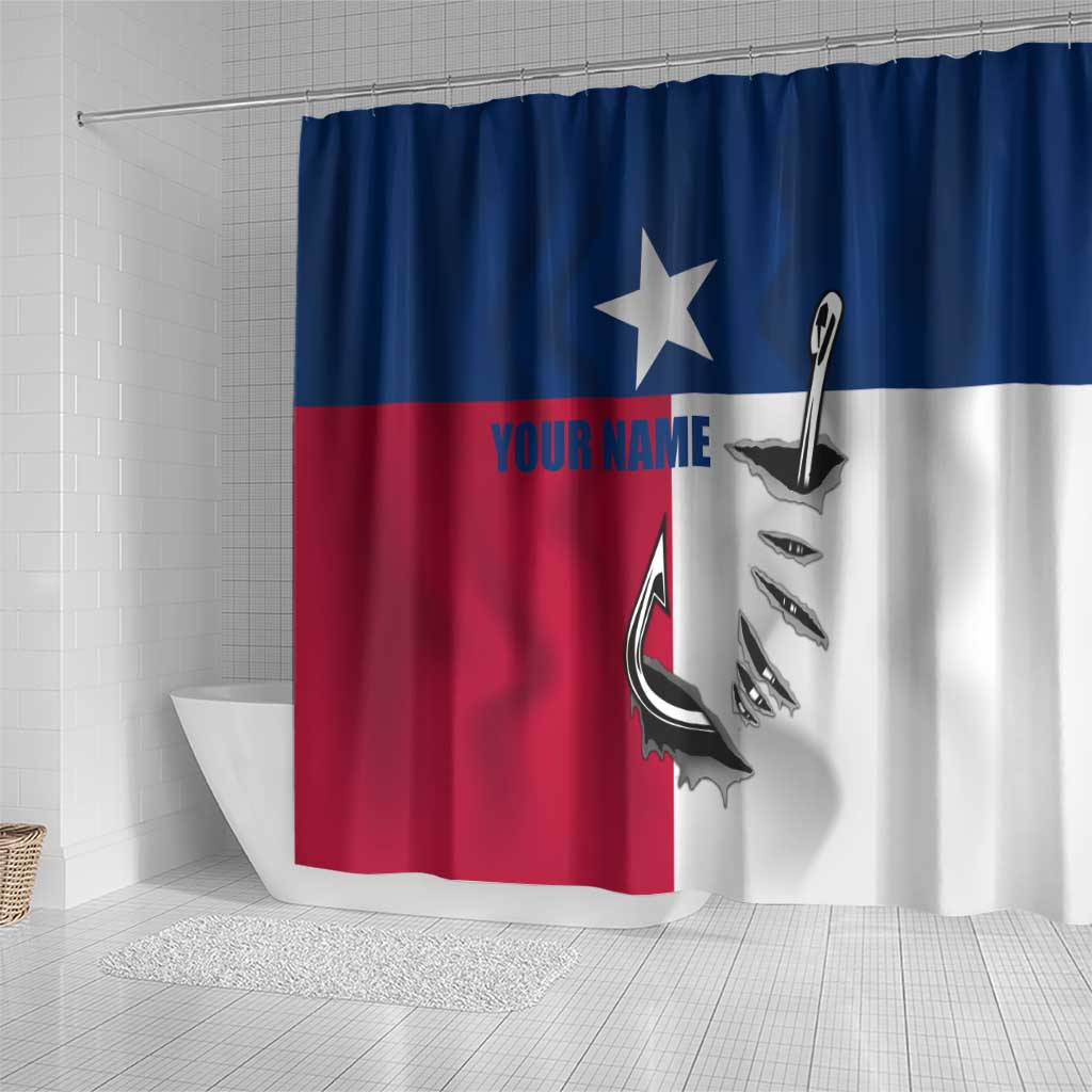 Texas Flag Fishing Shower Curtain Hook and Fish Illustration and Custom Name Detail - Wonder Print Shop
