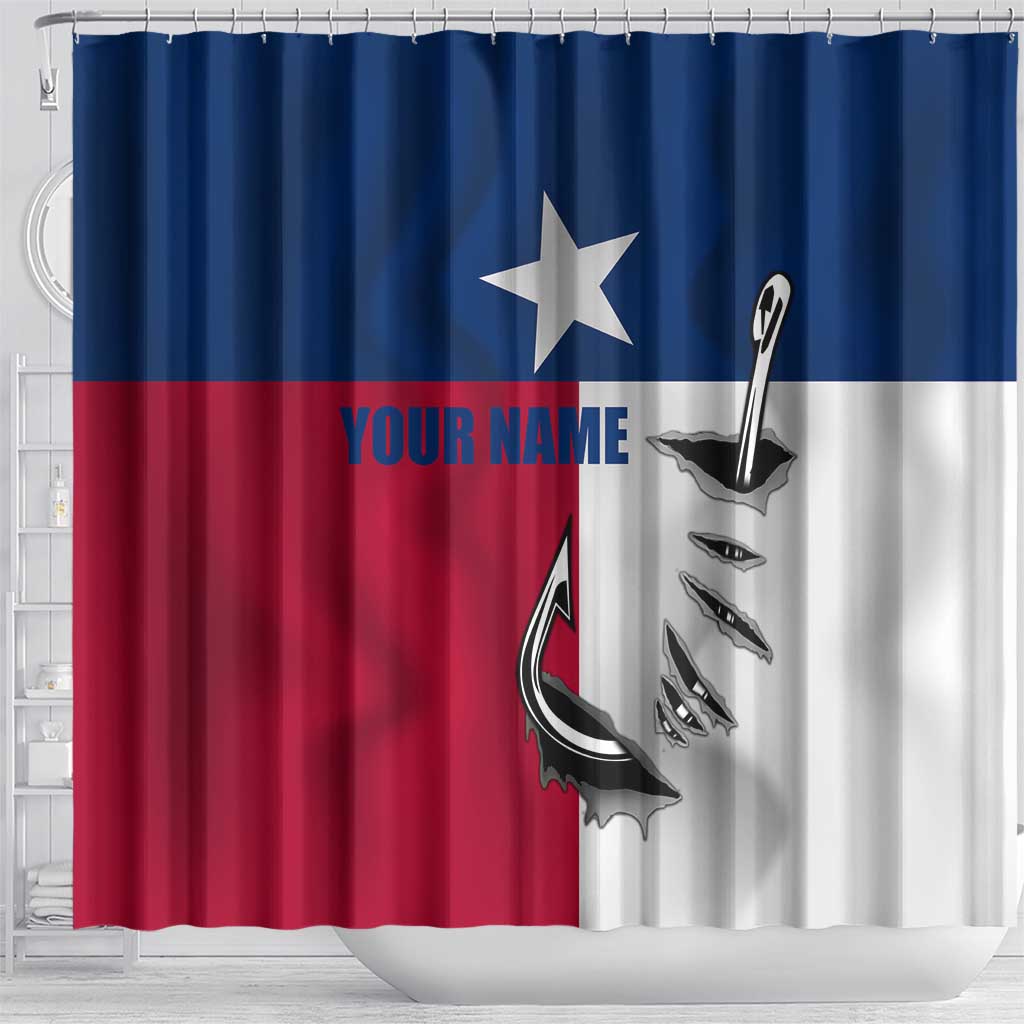 Texas Flag Fishing Shower Curtain Hook and Fish Illustration and Custom Name Detail - Wonder Print Shop