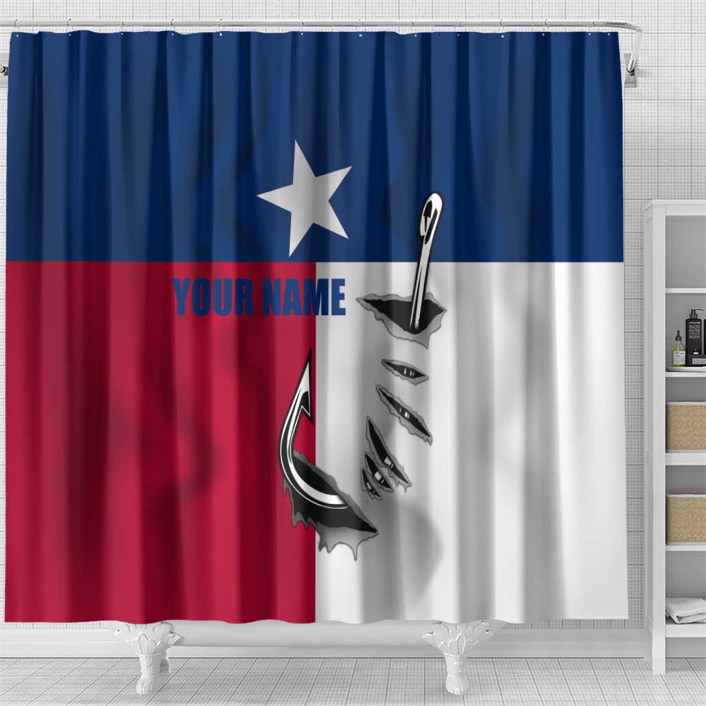 Texas Flag Fishing Shower Curtain Hook and Fish Illustration and Custom Name Detail - Wonder Print Shop