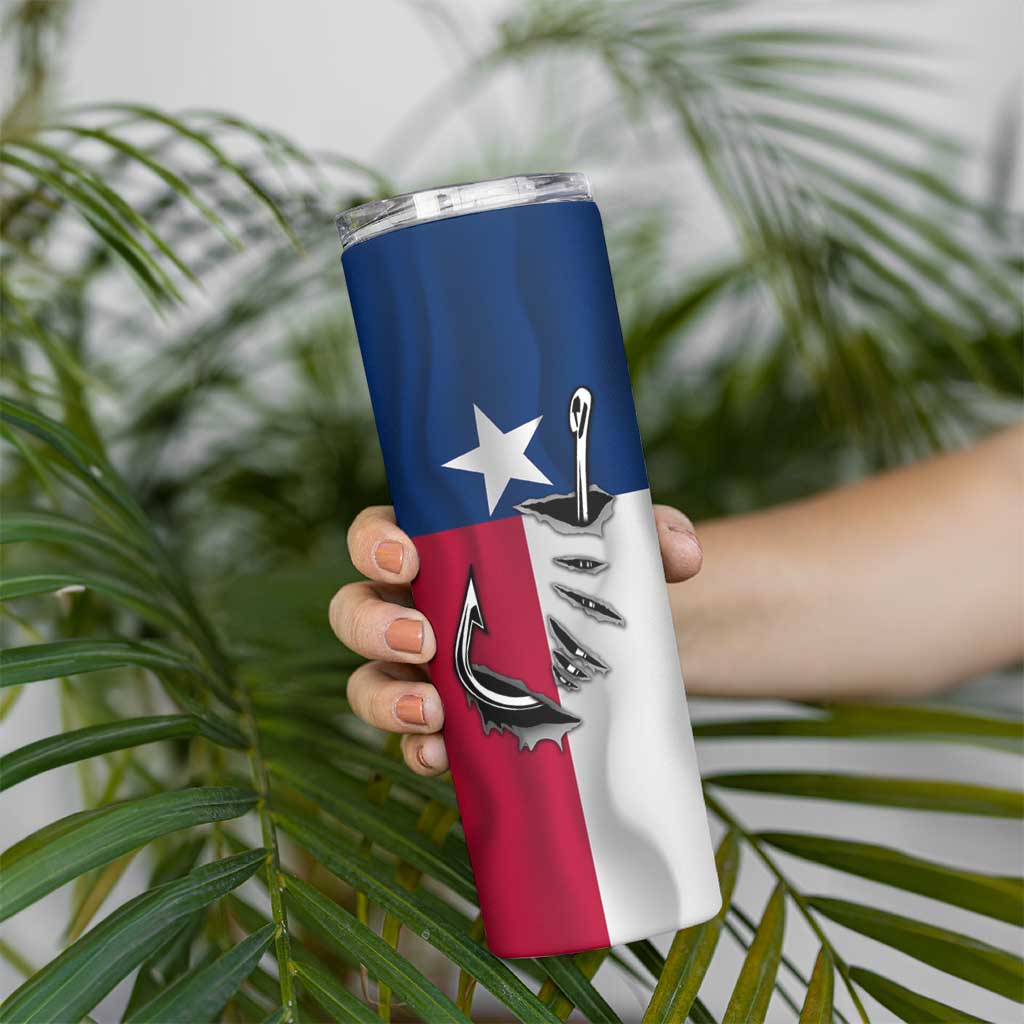 Texas Flag Fishing Skinny Tumbler Hook and Fish Illustration and Custom Name Detail - Wonder Print Shop