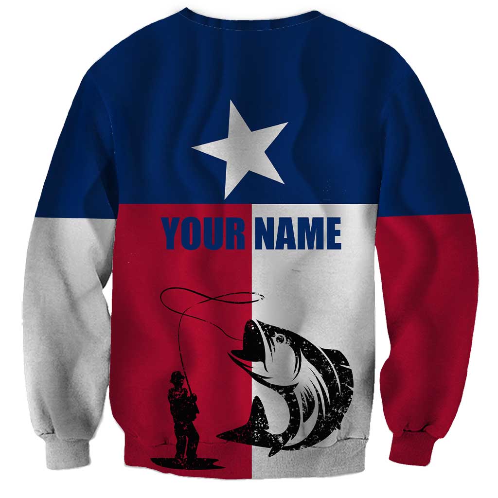 Texas Flag Fishing Sweatshirt Hook and Fish Illustration and Custom Name Detail - Wonder Print Shop