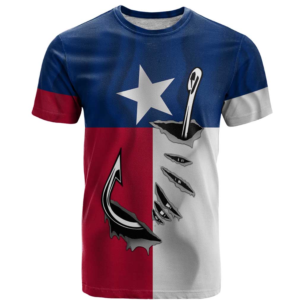 Texas Flag Fishing T Shirt Hook and Fish Illustration and Custom Name Detail - Wonder Print Shop