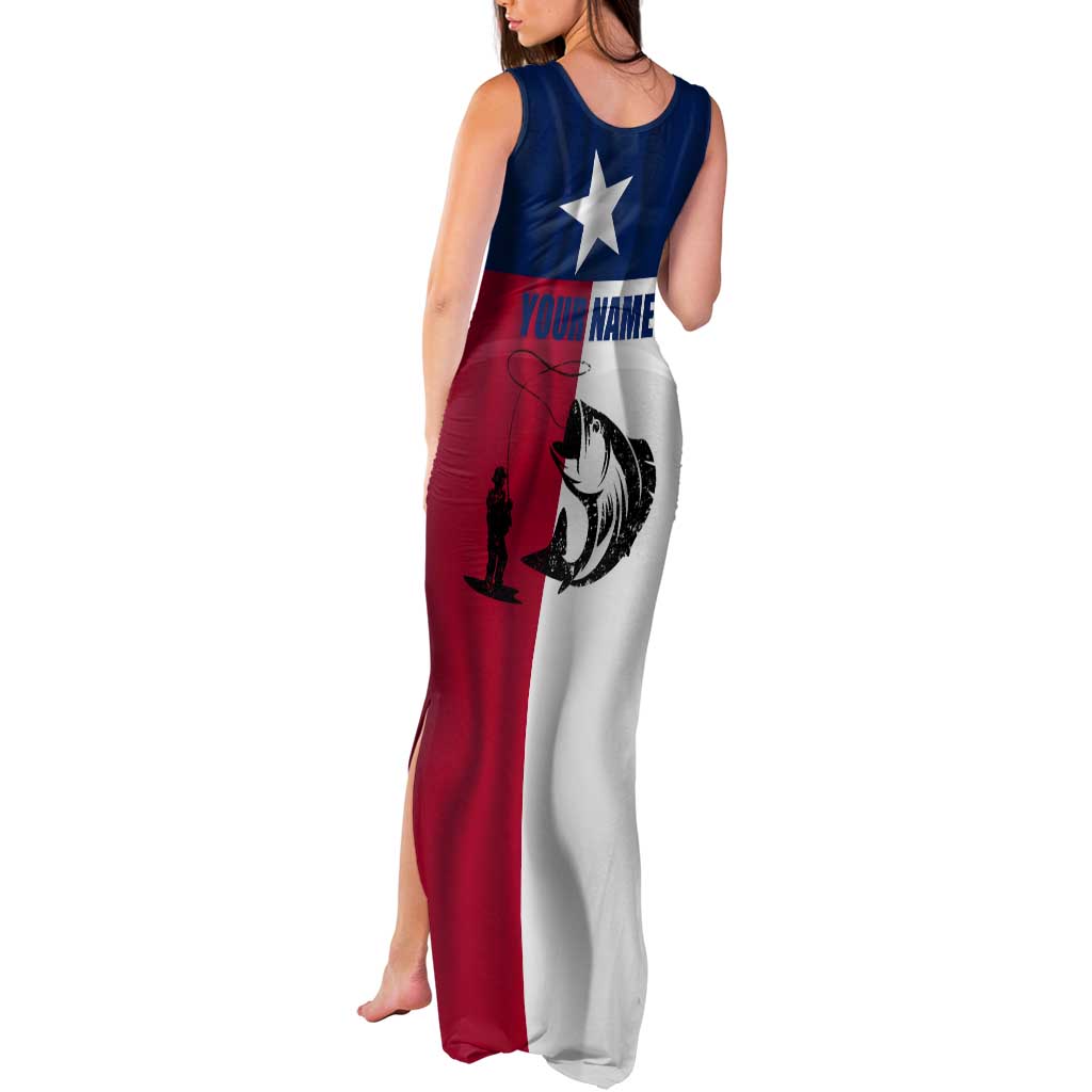 Texas Flag Fishing Tank Maxi Dress Hook and Fish Illustration and Custom Name Detail - Wonder Print Shop