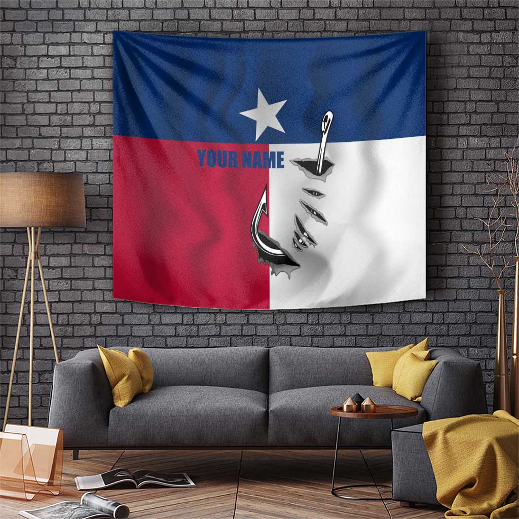Texas Flag Fishing Tapestry Hook and Fish Illustration and Custom Name Detail - Wonder Print Shop