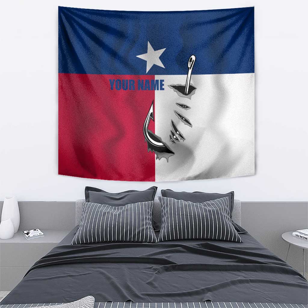 Texas Flag Fishing Tapestry Hook and Fish Illustration and Custom Name Detail - Wonder Print Shop