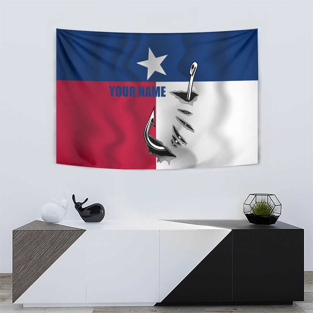 Texas Flag Fishing Tapestry Hook and Fish Illustration and Custom Name Detail - Wonder Print Shop