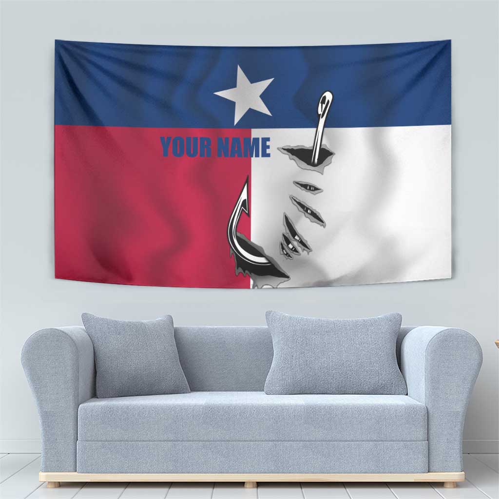 Texas Flag Fishing Tapestry Hook and Fish Illustration and Custom Name Detail - Wonder Print Shop