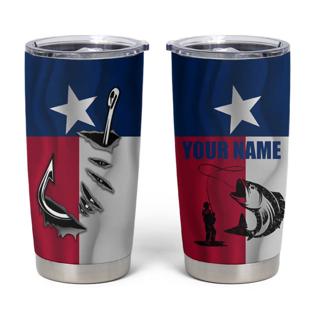 Texas Flag Fishing Tumbler Cup Hook and Fish Illustration and Custom Name Detail - Wonder Print Shop