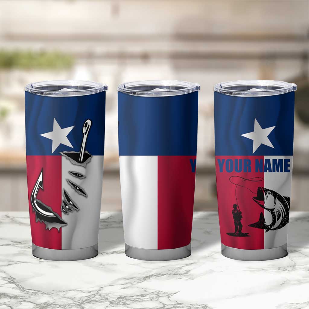 Texas Flag Fishing Tumbler Cup Hook and Fish Illustration and Custom Name Detail - Wonder Print Shop