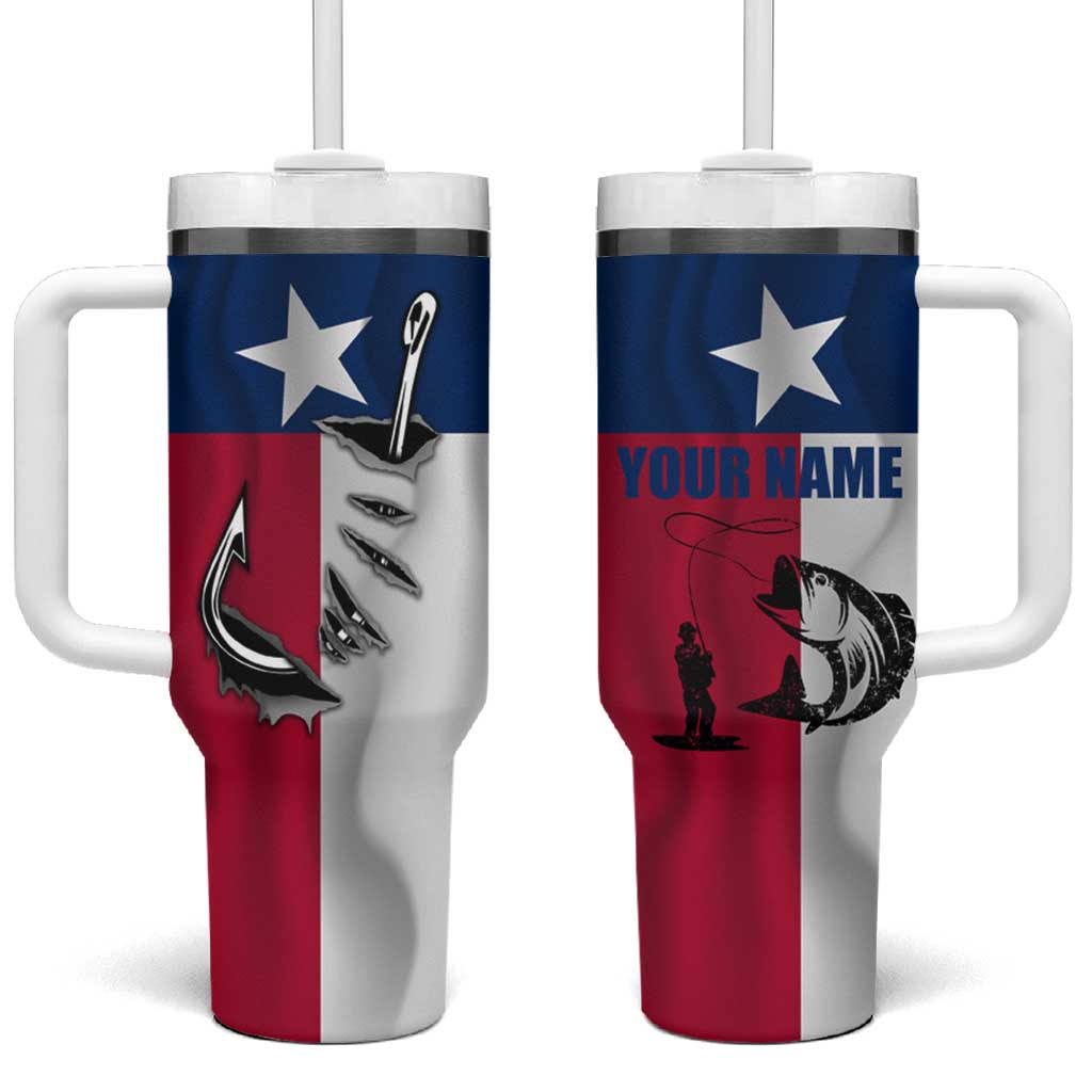 Texas Flag Fishing Tumbler With Handle Hook and Fish Illustration and Custom Name Detail - Wonder Print Shop