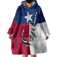 Texas Flag Fishing Wearable Blanket Hoodie Hook and Fish Illustration and Custom Name Detail - Wonder Print Shop