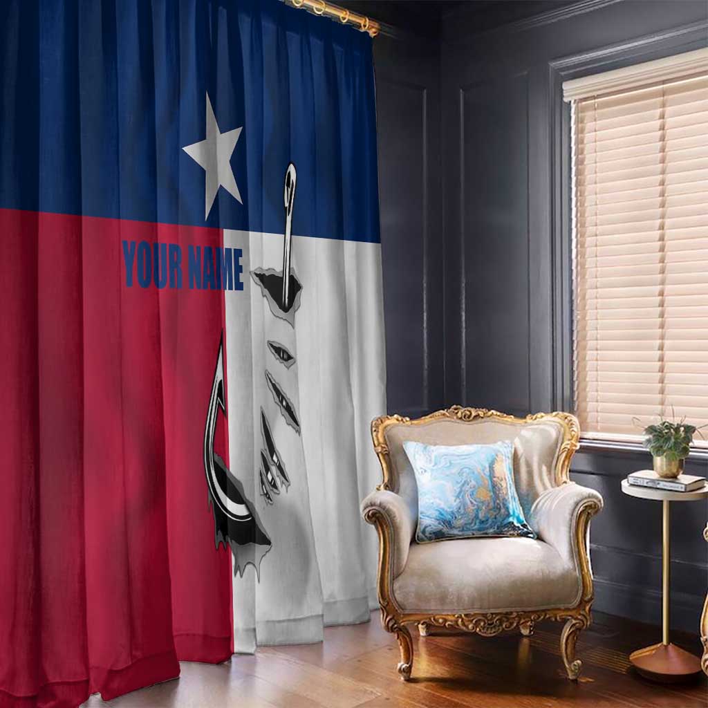 Texas Flag Fishing Window Curtain Hook and Fish Illustration and Custom Name Detail - Wonder Print Shop