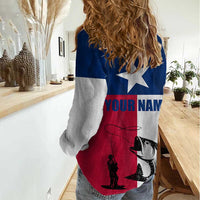 Texas Flag Fishing Women Casual Shirt Hook and Fish Illustration and Custom Name Detail - Wonder Print Shop
