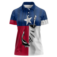 Texas Flag Fishing Women Polo Shirt Hook and Fish Illustration and Custom Name Detail - Wonder Print Shop