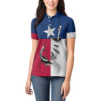 Texas Flag Fishing Women Polo Shirt Hook and Fish Illustration and Custom Name Detail - Wonder Print Shop
