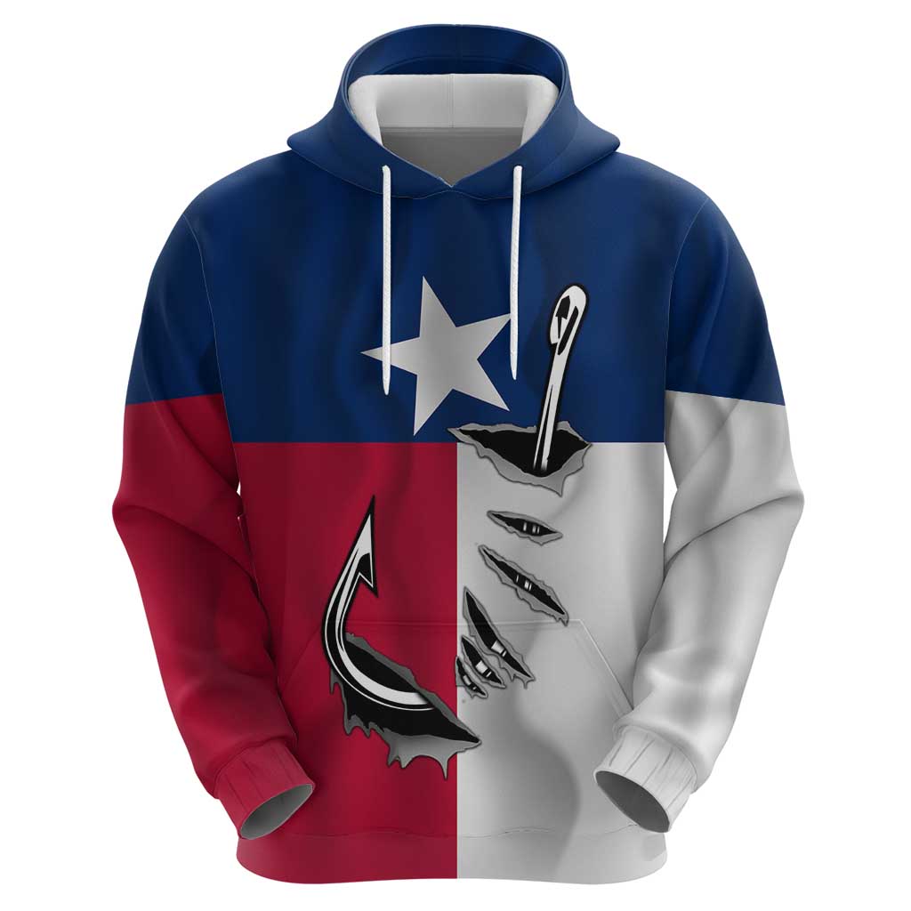 Texas Flag Fishing Zip Hoodie Hook and Fish Illustration and Custom Name Detail - Wonder Print Shop