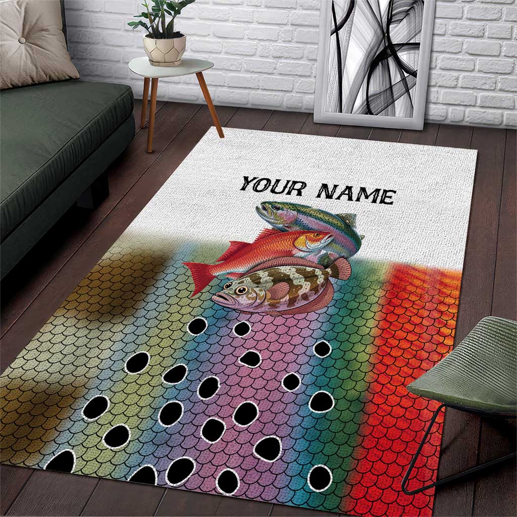 Multicolor Fish Pattern Design Area Rug Fishing Scaled Texture and Custom Name Print - Wonder Print Shop