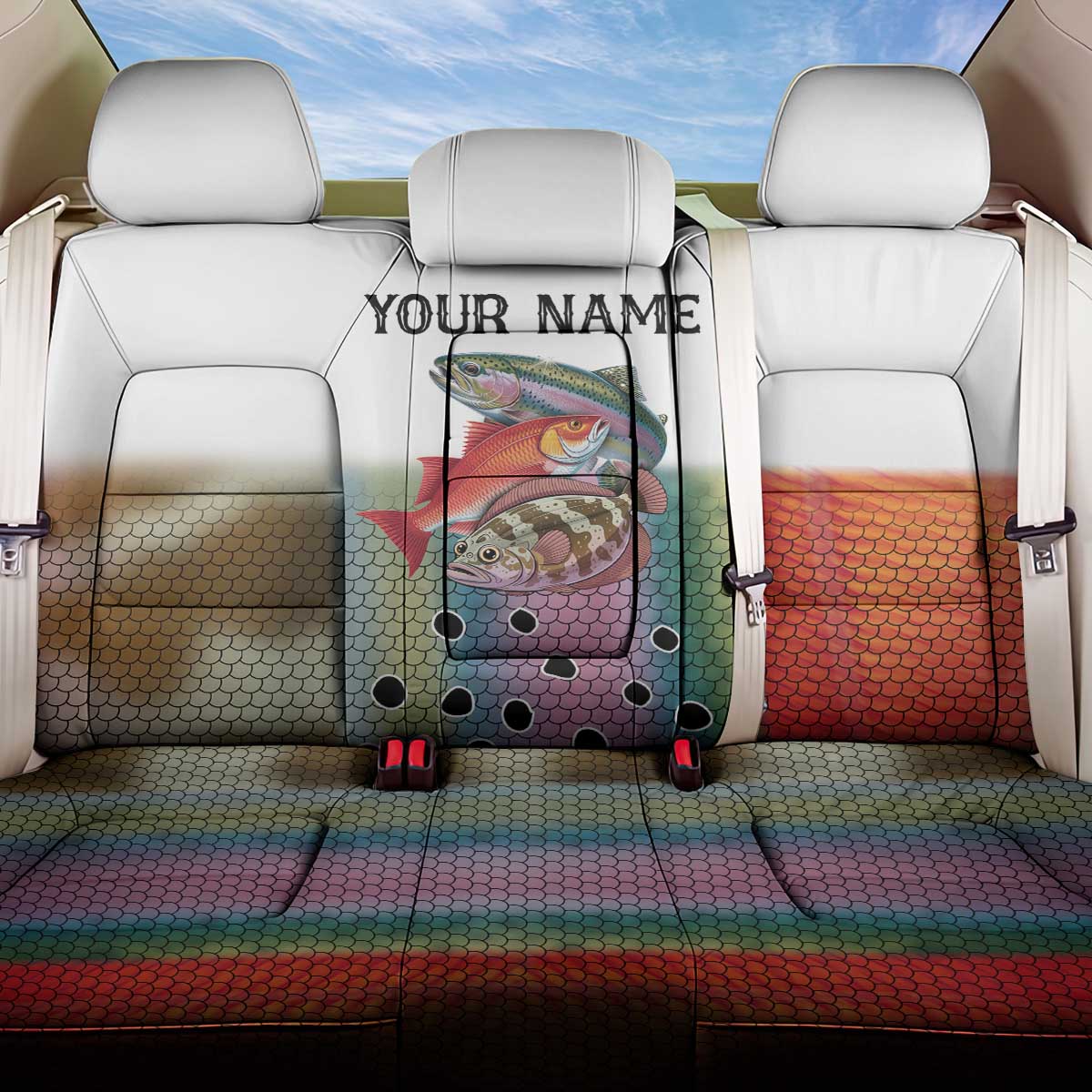 Multicolor Fish Pattern Design Back Car Seat Cover Fishing Scaled Texture and Custom Name Print - Wonder Print Shop