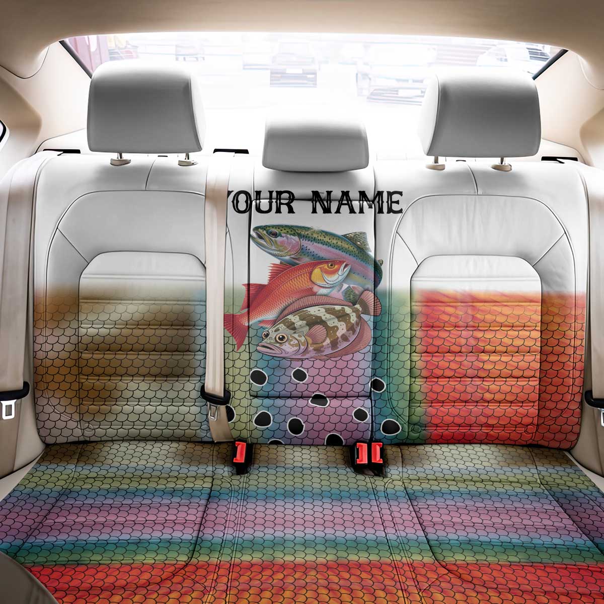 Multicolor Fish Pattern Design Back Car Seat Cover Fishing Scaled Texture and Custom Name Print - Wonder Print Shop