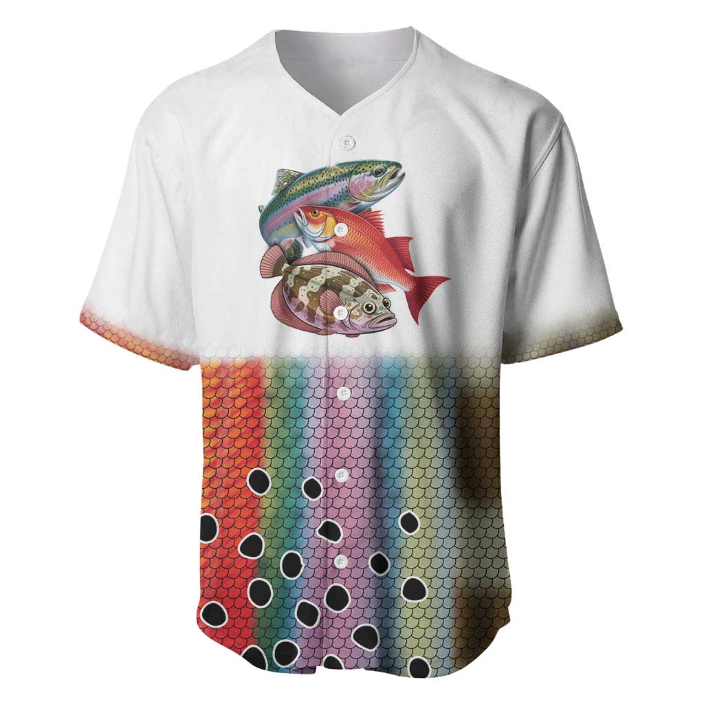 Multicolor Fish Pattern Design Baseball Jersey Fishing Scaled Texture and Custom Name Print - Wonder Print Shop
